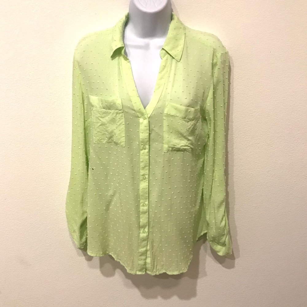 Candie’s Button Down Lime Green Blouse Size Medium